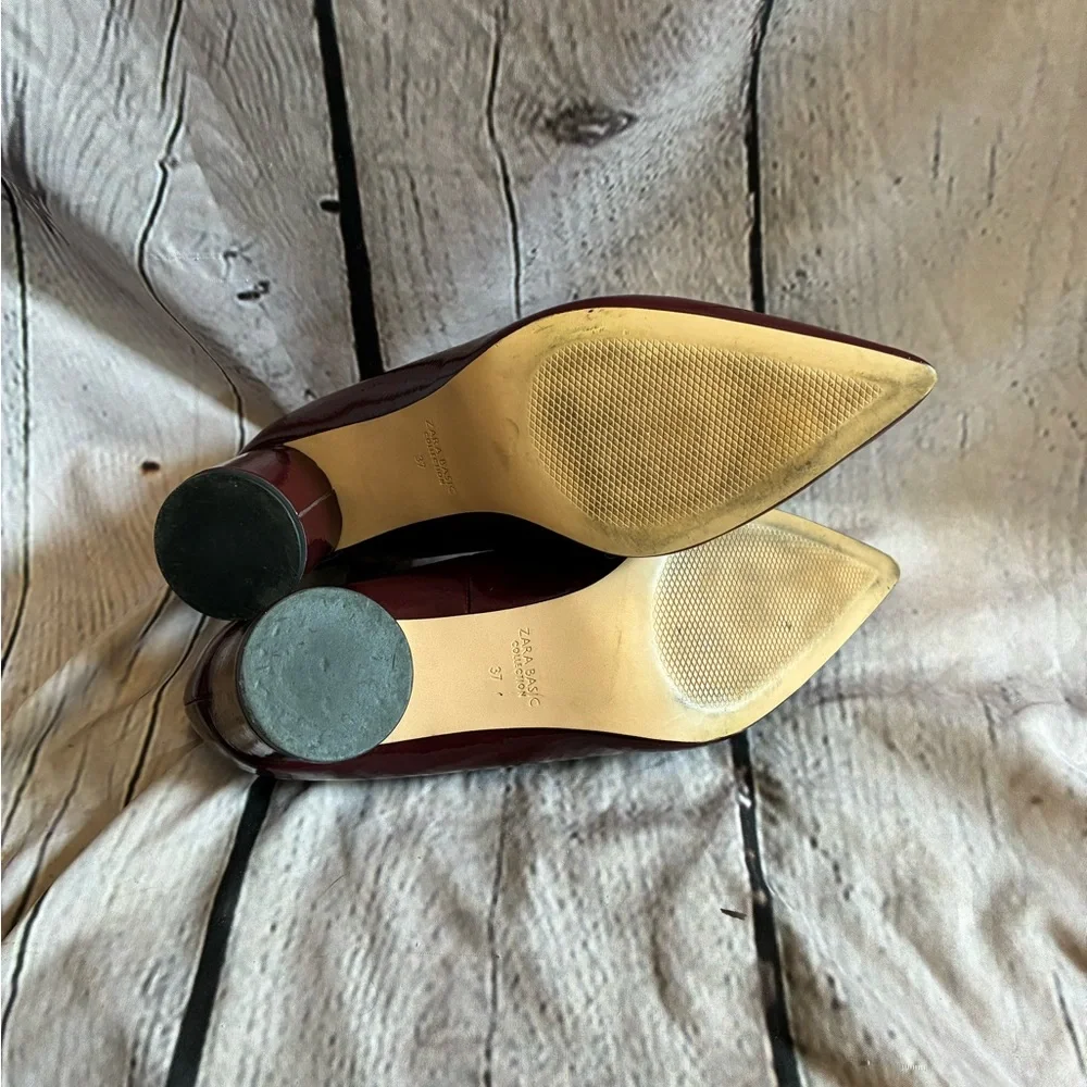 Zara Basic Collection Women’s Deep Berry Wine Patent Pointed Toe‎ Pump Heel 6.5 - Picture 7 of 8